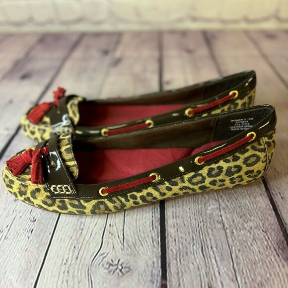 Sperry Laurel Classic Dark Brown Leopard Red Tassel Preppy Leather Shoes Size 10 - Picture 8 of 11